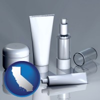 california map icon and cosmetics packaging