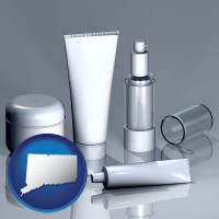 connecticut map icon and cosmetics packaging