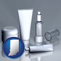 indiana map icon and cosmetics packaging