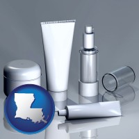 louisiana map icon and cosmetics packaging