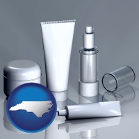 north-carolina map icon and cosmetics packaging