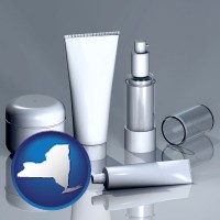 new-york map icon and cosmetics packaging