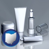 ohio map icon and cosmetics packaging
