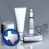 texas map icon and cosmetics packaging
