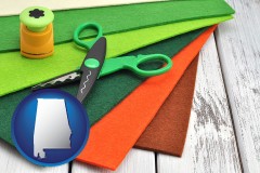 alabama craft supplies (colorful felt and a pair of scissors)