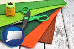 connecticut craft supplies (colorful felt and a pair of scissors)