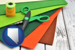 nevada map icon and craft supplies (colorful felt and a pair of scissors)