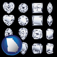 georgia map icon and sixteen diamonds, showing various diamond cuts