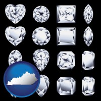 kentucky map icon and sixteen diamonds, showing various diamond cuts