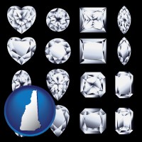 new-hampshire map icon and sixteen diamonds, showing various diamond cuts