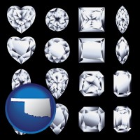 oklahoma map icon and sixteen diamonds, showing various diamond cuts