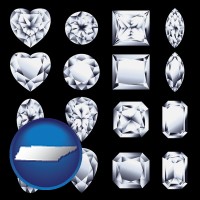 tennessee map icon and sixteen diamonds, showing various diamond cuts