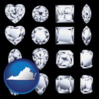 virginia map icon and sixteen diamonds, showing various diamond cuts