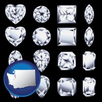 washington map icon and sixteen diamonds, showing various diamond cuts