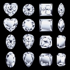 sixteen diamonds, showing various diamond cuts