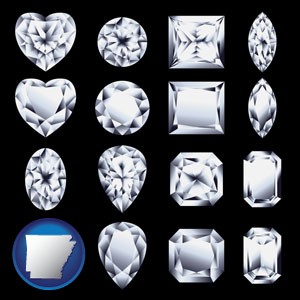 sixteen diamonds, showing various diamond cuts - with Arkansas icon