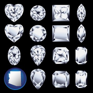 sixteen diamonds, showing various diamond cuts - with Arizona icon