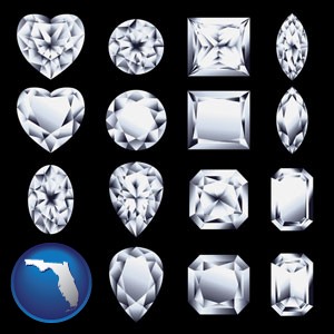 sixteen diamonds, showing various diamond cuts - with Florida icon