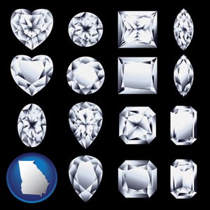 sixteen diamonds, showing various diamond cuts - with Georgia icon
