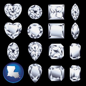 sixteen diamonds, showing various diamond cuts - with Louisiana icon