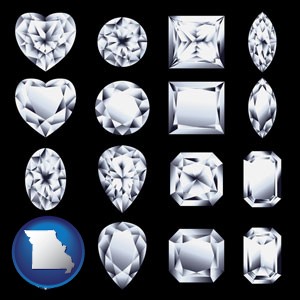 sixteen diamonds, showing various diamond cuts - with Missouri icon