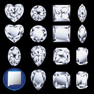 sixteen diamonds, showing various diamond cuts - with New Mexico icon