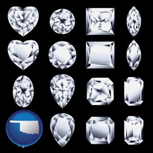 sixteen diamonds, showing various diamond cuts - with Oklahoma icon