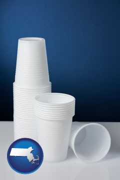 disposable cups - with Massachusetts icon