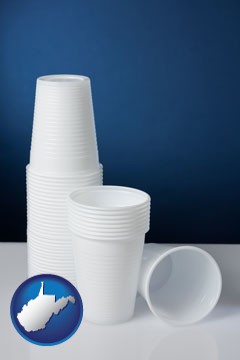 disposable cups - with West Virginia icon