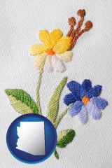 arizona map icon and hand-embroidered needlework