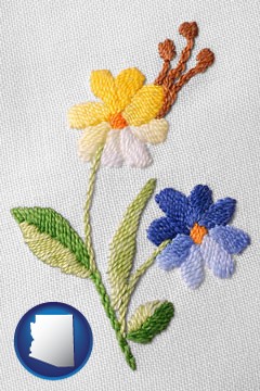 hand-embroidered needlework - with Arizona icon