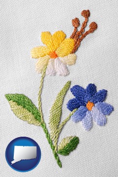hand-embroidered needlework - with Connecticut icon