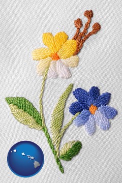 hand-embroidered needlework - with Hawaii icon