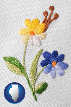 hand-embroidered needlework - with Illinois icon