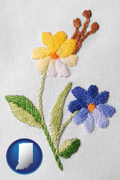 hand-embroidered needlework - with Indiana icon