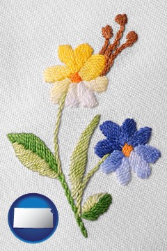 hand-embroidered needlework - with Kansas icon