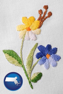 hand-embroidered needlework - with Massachusetts icon