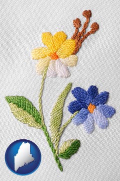 hand-embroidered needlework - with Maine icon