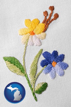 hand-embroidered needlework - with Michigan icon