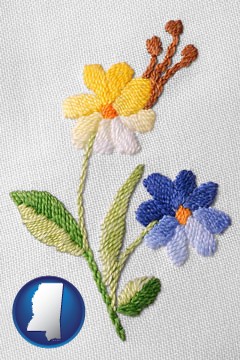 hand-embroidered needlework - with Mississippi icon