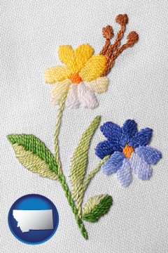 hand-embroidered needlework - with Montana icon