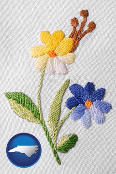 hand-embroidered needlework - with North Carolina icon