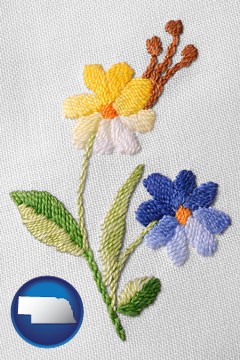 hand-embroidered needlework - with Nebraska icon