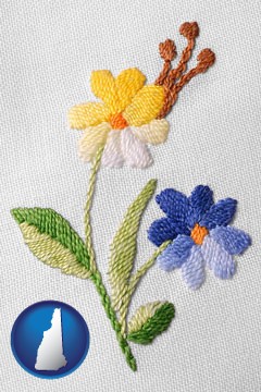 hand-embroidered needlework - with New Hampshire icon
