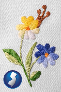 hand-embroidered needlework - with New Jersey icon