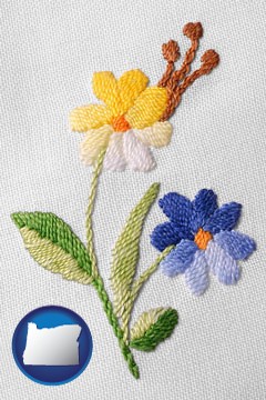hand-embroidered needlework - with Oregon icon