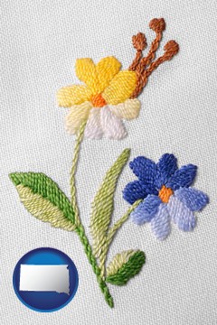 hand-embroidered needlework - with South Dakota icon