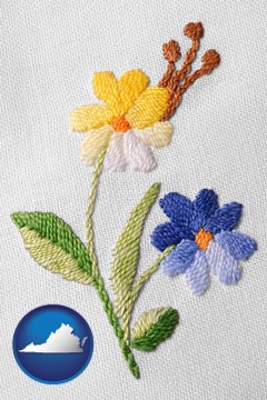 hand-embroidered needlework - with Virginia icon