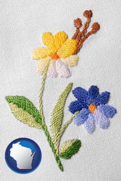 hand-embroidered needlework - with Wisconsin icon
