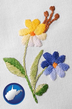 hand-embroidered needlework - with West Virginia icon